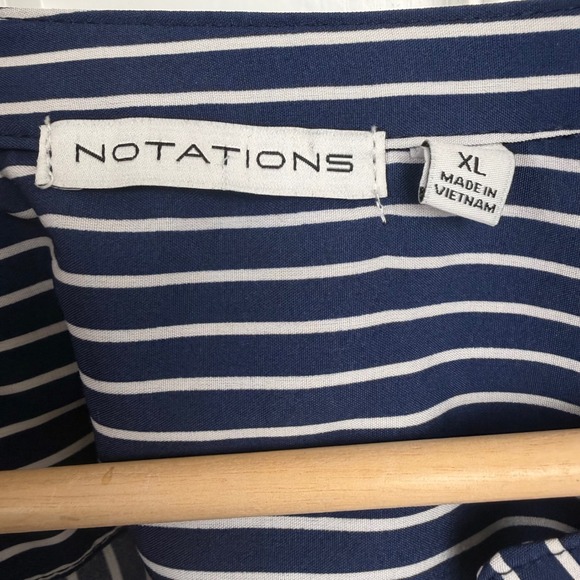 Notations Womens Navy Blue White Striped Roll Tab Sleeve Blouse XL MSTB1404 - Picture 3 of 5